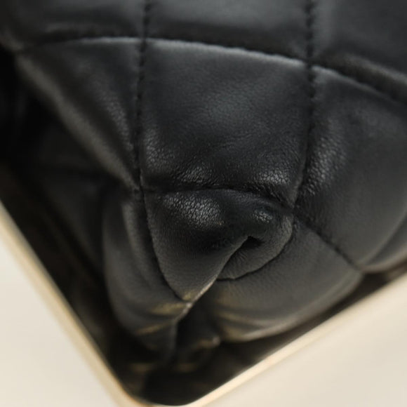 CHANEL Chain Shoulder Pouch Evening Bag Lamb Skin Black Gold CC Auth 184385SV