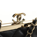 CHANEL Chain Shoulder Pouch Evening Bag Lamb Skin Black Gold CC Auth 184385SV-16