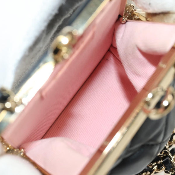 CHANEL Chain Shoulder Pouch Evening Bag Lamb Skin Black Gold CC Auth 184385SV