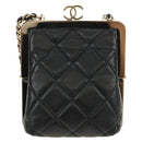 CHANEL Chain Shoulder Pouch Evening Bag Lamb Skin Black Gold CC Auth 184385SV-2