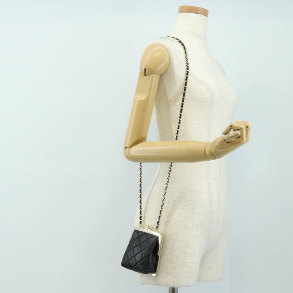 CHANEL Chain Shoulder Pouch Evening Bag Lamb Skin Black Gold CC Auth 184385SV