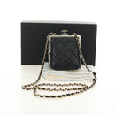 CHANEL Chain Shoulder Pouch Evening Bag Lamb Skin Black Gold CC Auth 184385SV-24