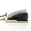 CHANEL Chain Shoulder Pouch Evening Bag Lamb Skin Black Gold CC Auth 184385SV-4