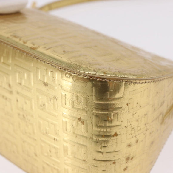 FENDI Zucchino Canvas Mamma Baguette Shoulder Bag Leather Gold Auth 184388M