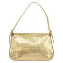 FENDI Zucchino Canvas Mamma Baguette Shoulder Bag Leather Gold Auth 184388M-2