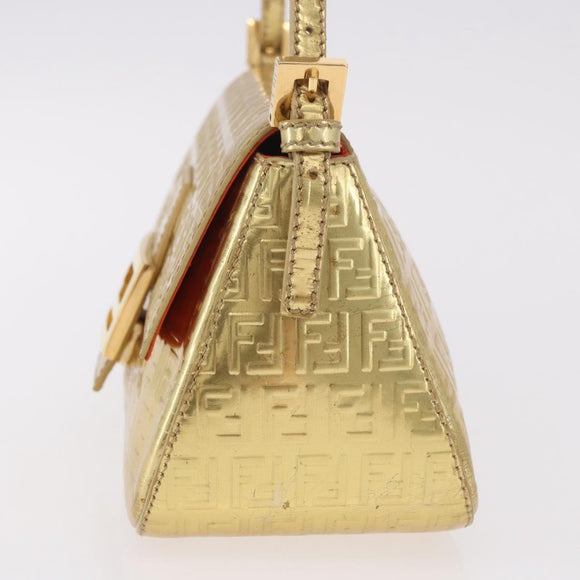FENDI Zucchino Canvas Mamma Baguette Shoulder Bag Leather Gold Auth 184388M
