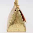 FENDI Zucchino Canvas Mamma Baguette Shoulder Bag Leather Gold Auth 184388M-4