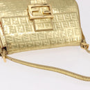 FENDI Zucchino Canvas Mamma Baguette Shoulder Bag Leather Gold Auth 184388M-7