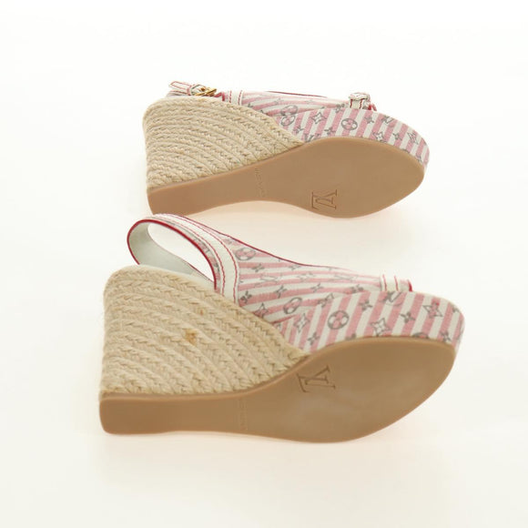 LOUIS VUITTON Monogram Mini Anemone Wedge Sandals Red Rouge LV Auth 184389M