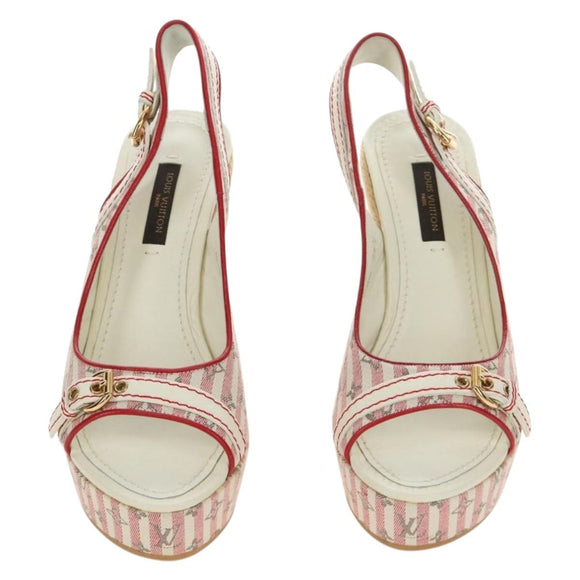 LOUIS VUITTON Monogram Mini Anemone Wedge Sandals Red Rouge LV Auth 184389M