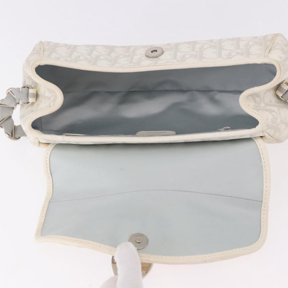 Christian Dior Trotter Canvas Romantic Chain Bag PVC White Silver Auth 184394SAM
