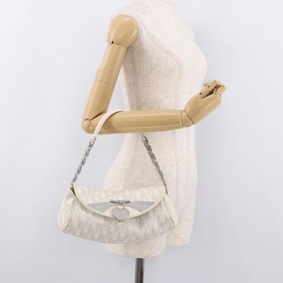 Christian Dior Trotter Canvas Romantic Chain Bag PVC White Silver Auth 184394SAM