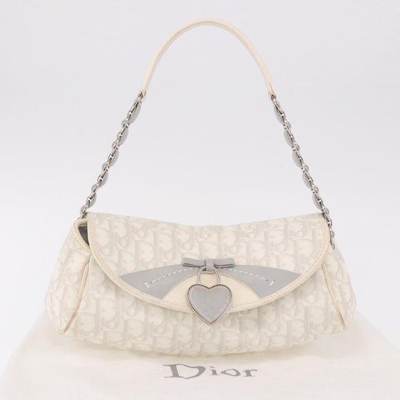 Christian Dior Trotter Canvas Romantic Chain Bag PVC White Silver Auth 184394SAM