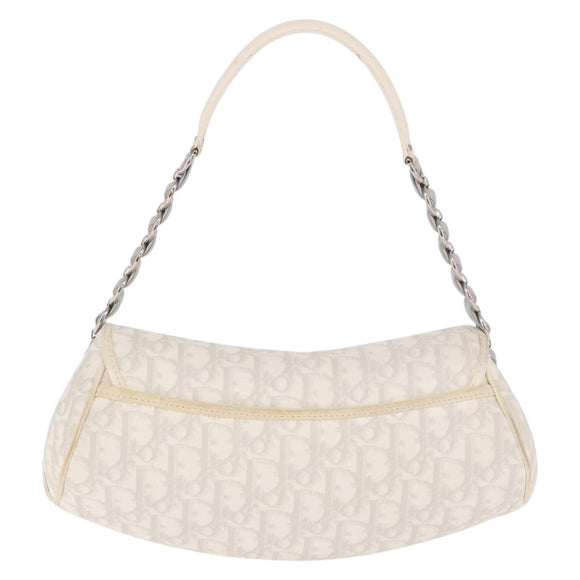 Christian Dior Trotter Canvas Romantic Chain Bag PVC White Silver Auth 184394SAM