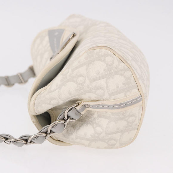 Christian Dior Trotter Canvas Romantic Chain Bag PVC White Silver Auth 184394SAM