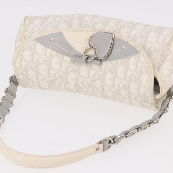 Christian Dior Trotter Canvas Romantic Chain Bag PVC White Silver Auth 184394SAM