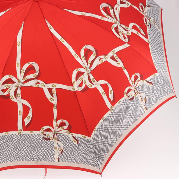 Christian Dior Folding Umbrella Polyester Made by Kanebo Red Gold Auth 184396M