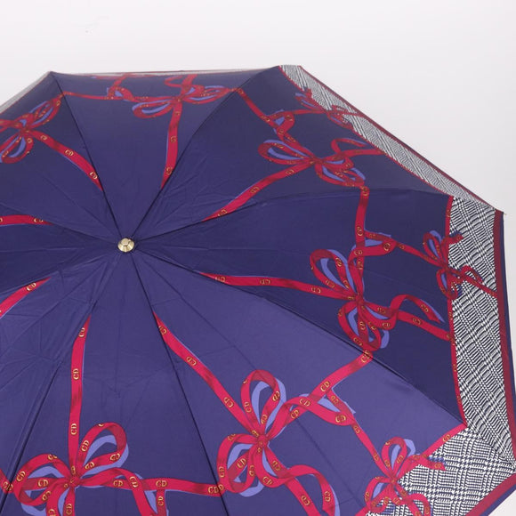 Christian Dior Folding Umbrella Polyester Made by Kanebo Navy Gold Auth 184397M
