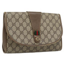 GUCCI GG Supreme Web Sherry Line Clutch Bag PVC Beige Gold 89 01 030 Auth 184406-1