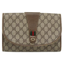 GUCCI GG Supreme Web Sherry Line Clutch Bag PVC Beige Gold 89 01 030 Auth 184406-13