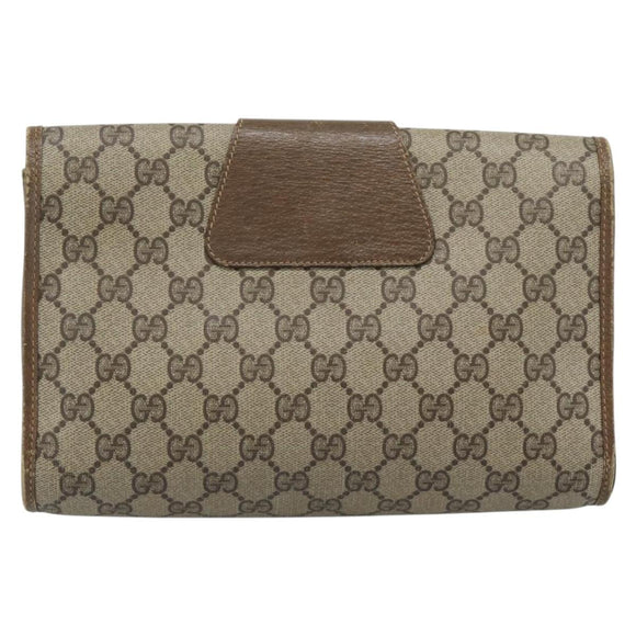 GUCCI GG Supreme Web Sherry Line Clutch Bag PVC Beige Gold 89 01 030 Auth 184406