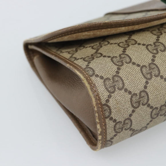 GUCCI GG Supreme Web Sherry Line Clutch Tas PVC Beige Goud 89 01 030 Auth 184406