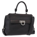 Salvatore Ferragamo Hand Bag Leather 2way Black Silver Auth 184407V-1