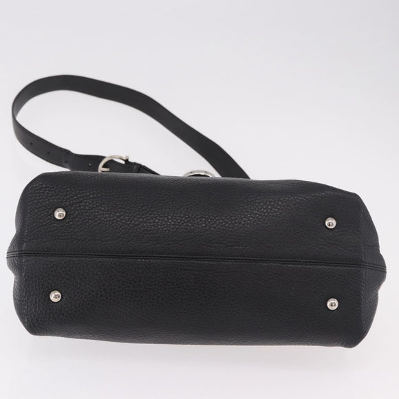 Salvatore Ferragamo Hand Bag Leather 2way Black Silver Auth 184407V