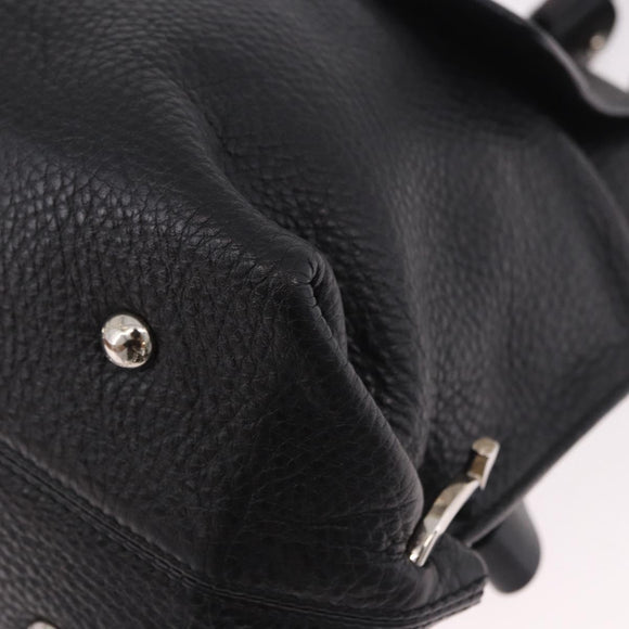 Salvatore Ferragamo Hand Bag Leather 2way Black Silver Auth 184407V