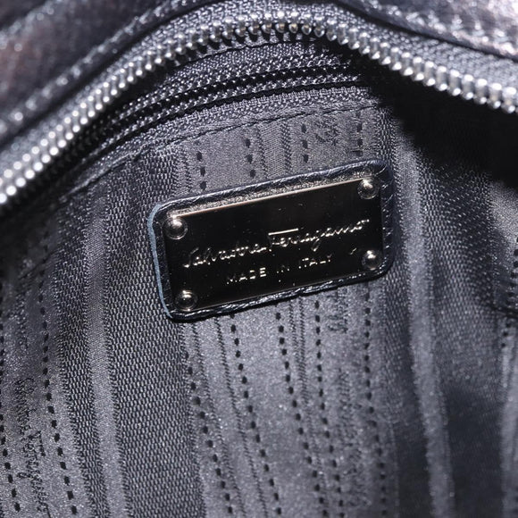 Salvatore Ferragamo Hand Bag Leather 2way Black Silver Auth 184407V