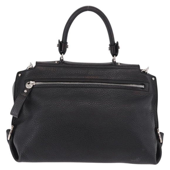 Salvatore Ferragamo Hand Bag Leather 2way Black Silver Auth 184407V