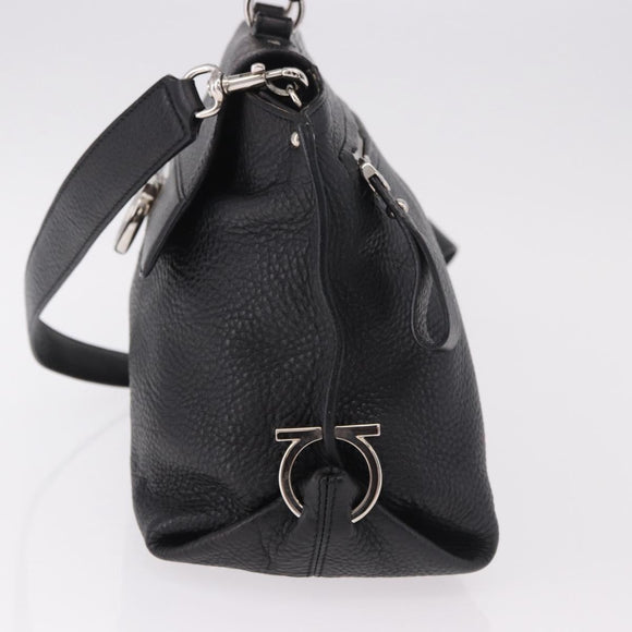 Salvatore Ferragamo Hand Bag Leather 2way Black Silver Auth 184407V