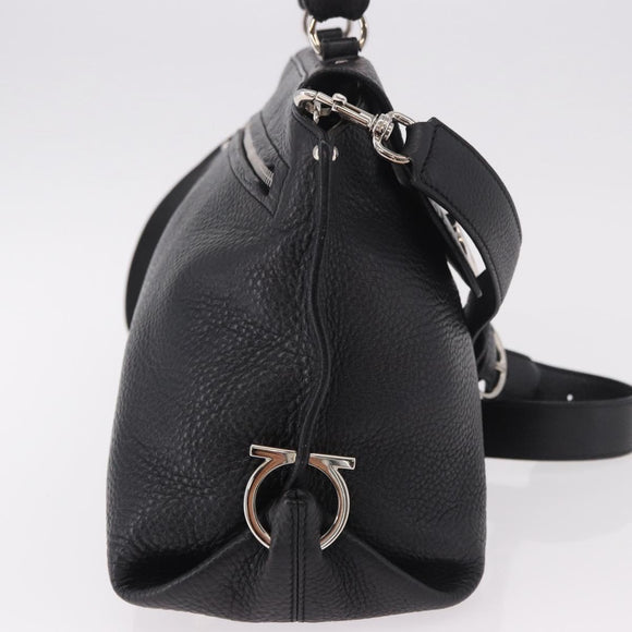 Salvatore Ferragamo Hand Bag Leather 2way Black Silver Auth 184407V