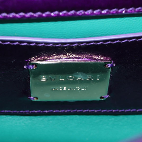 BVLGARI Serpenti Cabochon Cross Body Bag Leather Purple Gold Auth 184409SAM