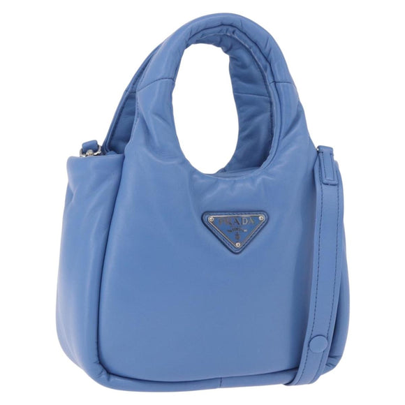 PRADA Hand Bag Leather 2way Light Blue Silver Auth 184410SAM