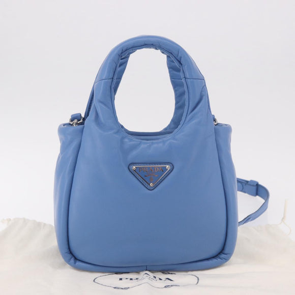PRADA Hand Bag Leather 2way Light Blue Silver Auth 184410SAM