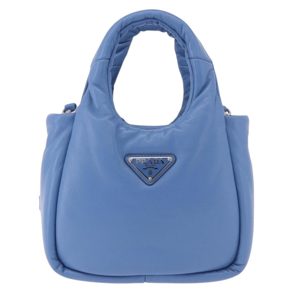 PRADA Handtas Leer 2-weg Lichtblauw Zilver Auth 184410SAM