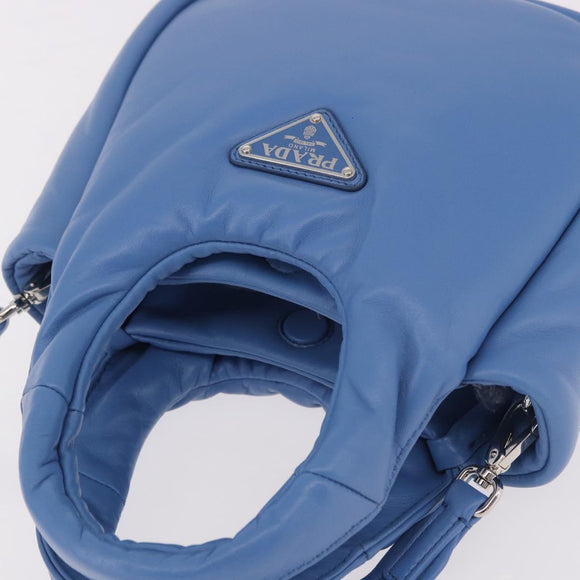 PRADA Handtas Leer 2-weg Lichtblauw Zilver Auth 184410SAM