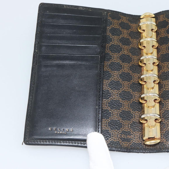 CELINE Macadam Canvas Day Planner Cover PVC Leather Black Gold Auth 184416