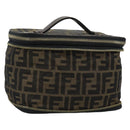 FENDI Zucca Canvas Vanity Pouch Black Brown Auth 184417-1