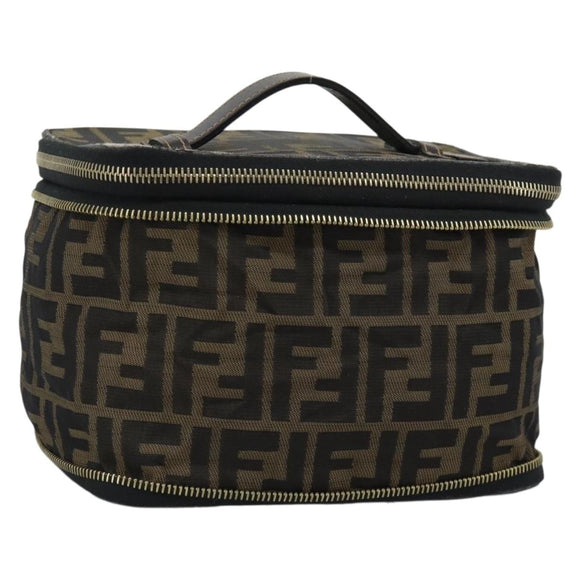 FENDI Zucca Canvas Vanity Pouch Black Brown Auth 184417