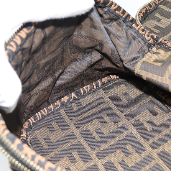 FENDI Zucca Canvas Vanity Pouch Black Brown Auth 184417