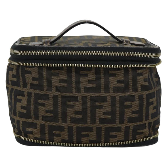 FENDI Zucca Canvas Vanity Pouch Black Brown Auth 184417