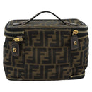 FENDI Zucca Canvas Vanity Pouch Black Brown Auth 184417-3