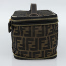 FENDI Zucca Canvas Vanity Pouch Black Brown Auth 184417-4