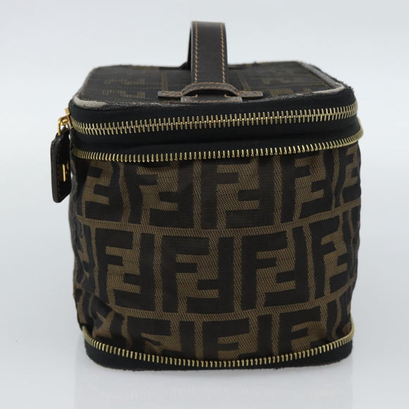 FENDI Zucca Canvas Vanity Pouch Black Brown Auth 184417