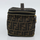 FENDI Zucca Canvas Vanity Pouch Black Brown Auth 184417-5
