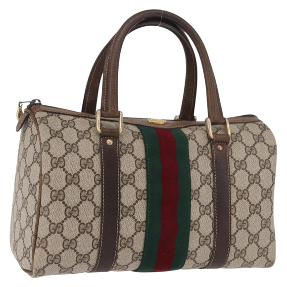 GUCCI GG Supreme Web Sherry Line Handtas PVC Beige Goud Rood Auth 184430
