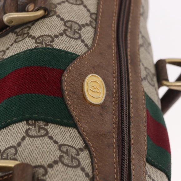 GUCCI GG Supreme Web Sherry Line Handtas PVC Beige Goud Rood Auth 184430