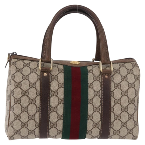GUCCI GG Supreme Web Sherry Line Handtas PVC Beige Goud Rood Auth 184430